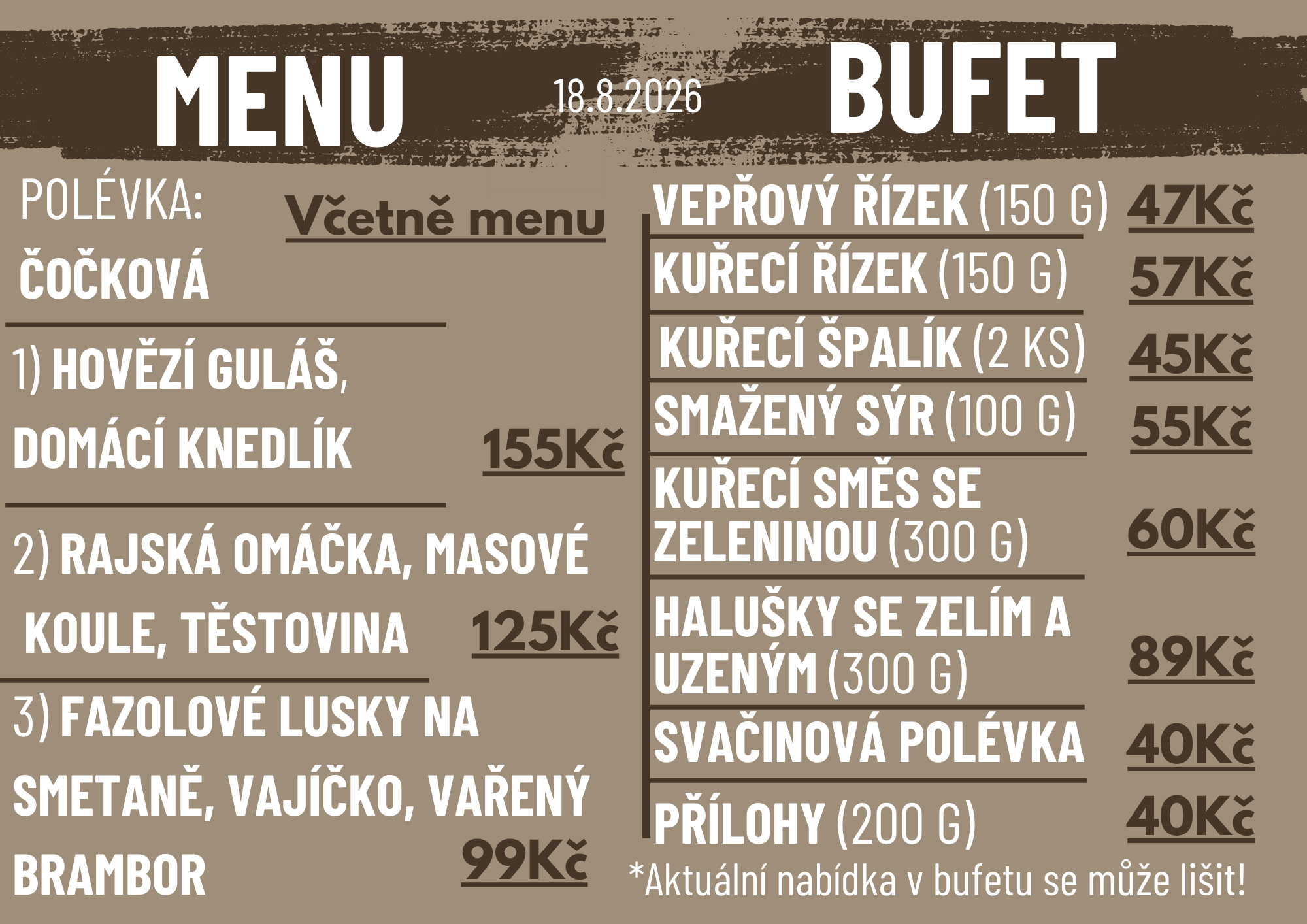 Denní menu Úterý