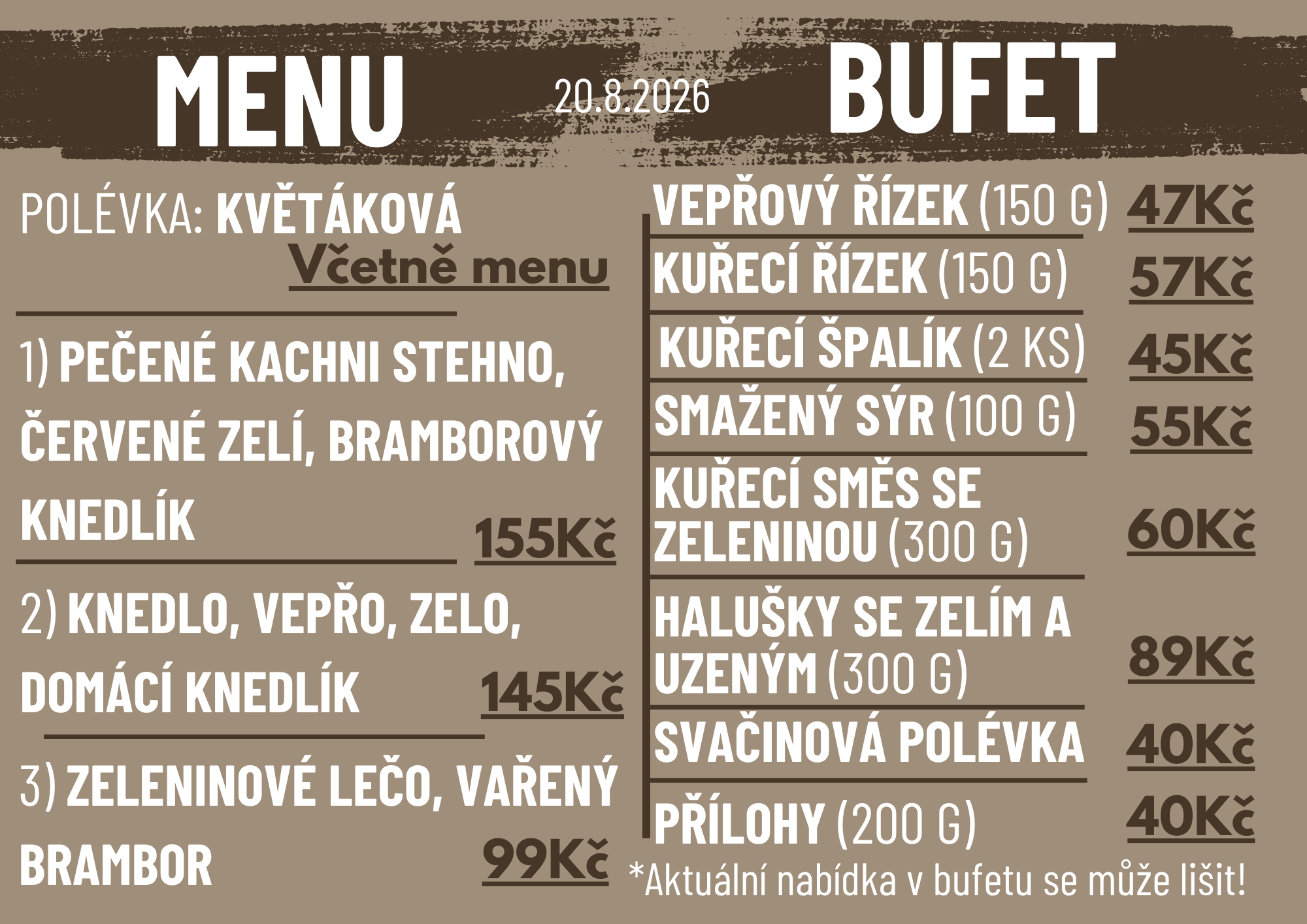 Denní menu Čtvrtek