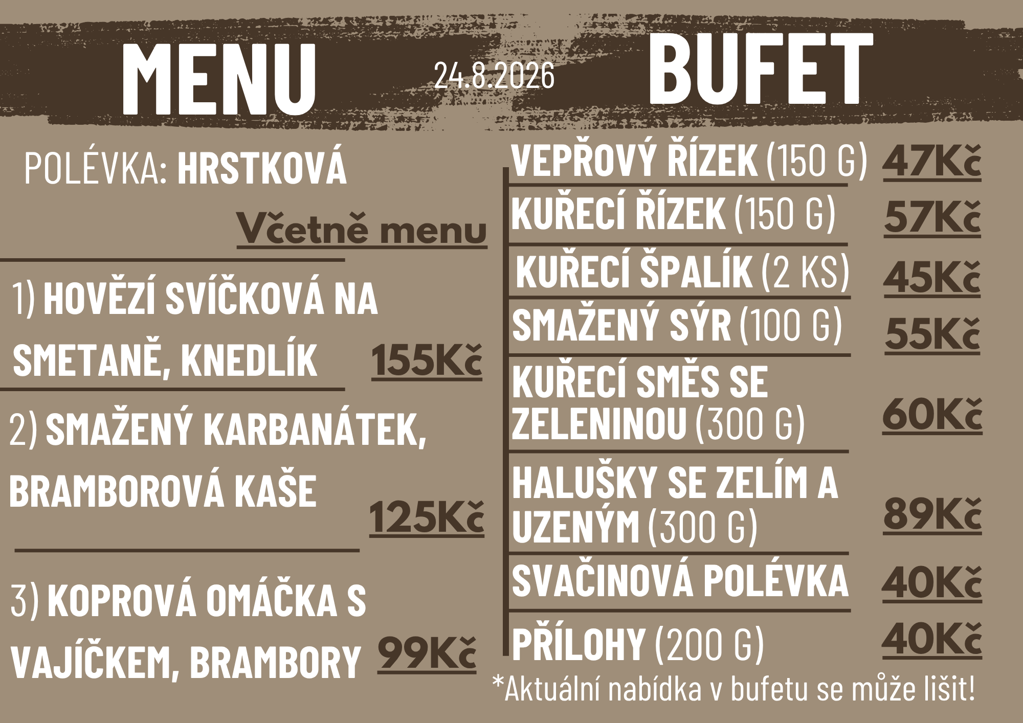 Denní menu Pondělí