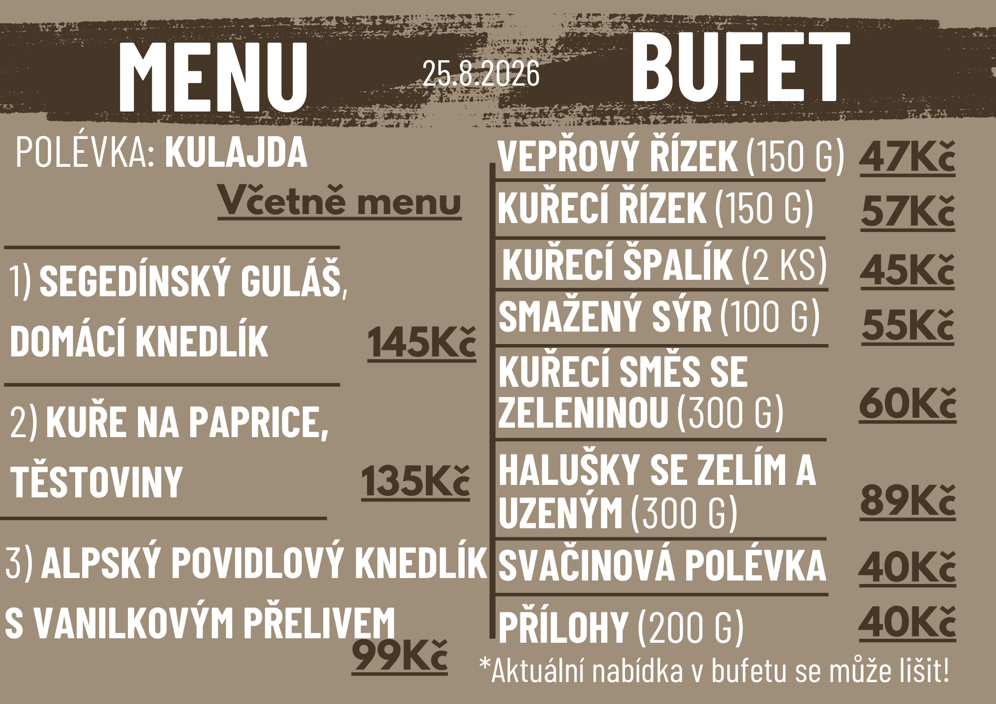 Denní menu Úterý