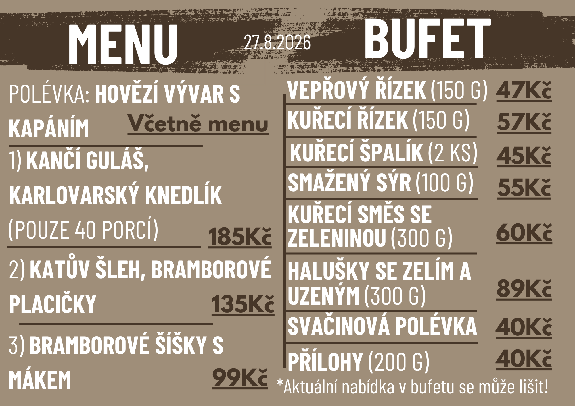 Denní menu Čtvrtek